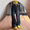 Women's High Waist Retro Plaid Patchwork Jeans - Summer Loose Straight Wide Leg Pants