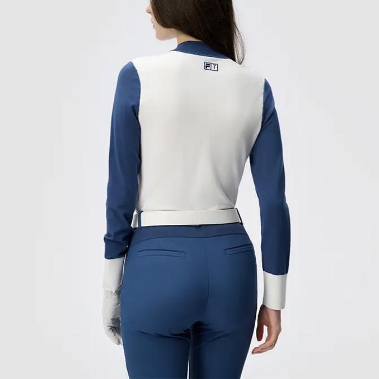 Fila Golf Series Striped Letter Long Sleeve Knit Top Women Tops Deep-Elegant-Blue A11W445407F-DB