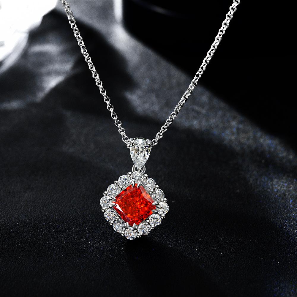 New S925 Silver Fat Square Surrounding Women's Necklace Pendant Light Luxury Exquisite Fashion High Quality Proposal Jewelry
