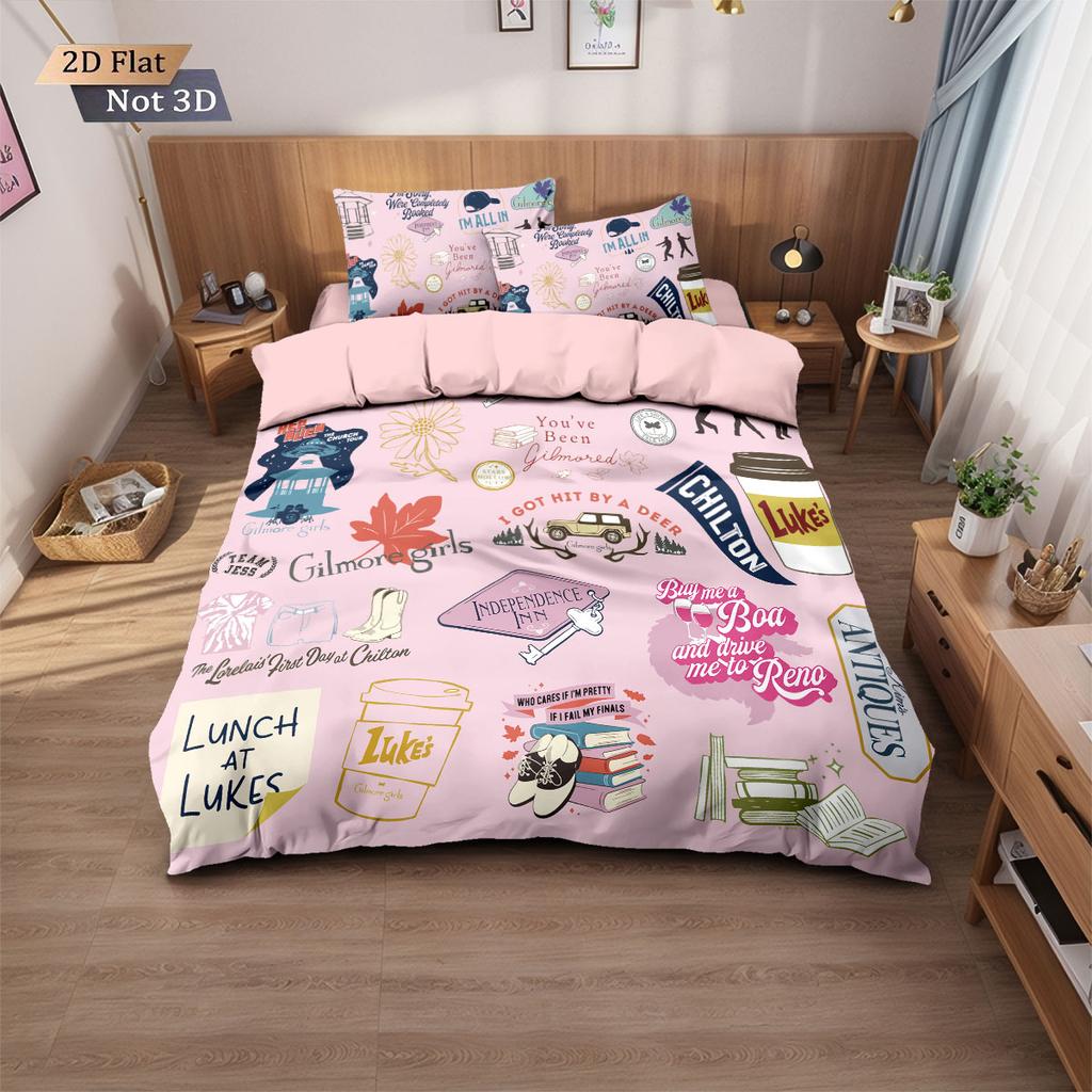 3-teiliges Gilmore Girls' Bedrucktes kernloses Bettwäscheset Mehrere Größen Schlafzimmer Wohnheim Bettbezug Weiche Dekoration Maschinenwaschbar