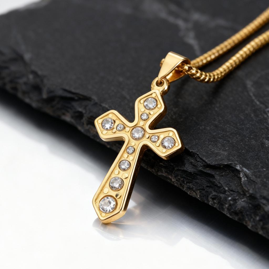 Chic Cross Necklace for Men Women,Stainless Steel Zircon Cross Pendant,Christian Classic Jewelry Gifts