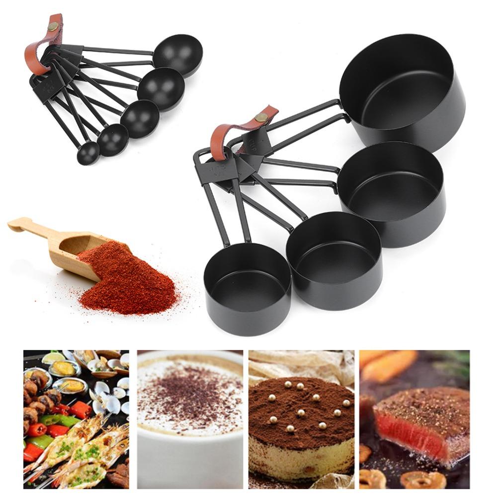 with Scale Measuring Spoon Set Black Coffee Spoon Set Durable Baking Measuring Tools Home Kitchen