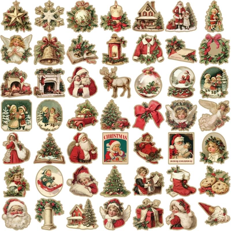 

50 Pcs/Set Lovely Santa Claus Sticker Christmas Sticker Waterproof Decal Self-Adhesive Holiday Sticker for Kid Classroom 1