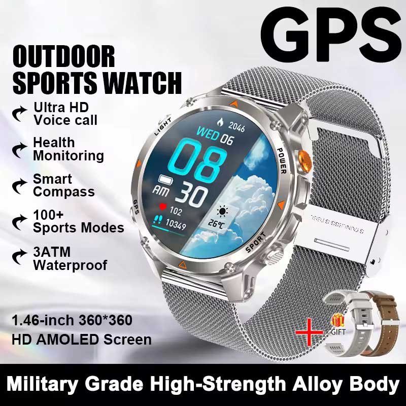 2026 New GPS Map Navigation Smart Watch Men Women Amoled Screen 3ATM Waterproof Sport SmartWatch Compass NFC BT Call Watches Men