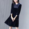 Women's Gold Velvet Dress Spring Autumn Round Neck Solid A Line Dress Midi Length Dresses