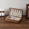 NEW Portable Flannelette Jewelry Storage Box High-end Luxurious Black Walnut Vintage Necklace Earrings Portable Travel Pure Wood