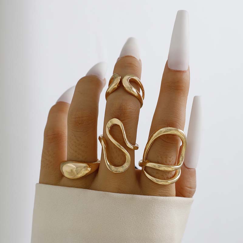 

6Pcs Vintage Gold Color Irregular Lava Open Ring for Women Gothic Hip Hop Metal Irregular Adjustable Finger Rings Zircon Gift