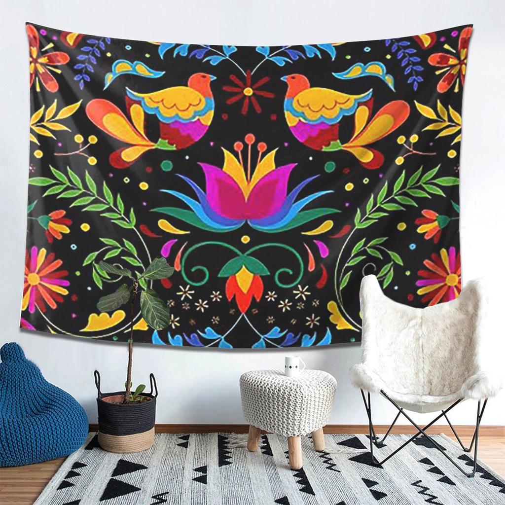 Mexikanische Blumen und Vögel Wandteppich Dekor Kunst Ästhetische Wandteppiche für Wohnzimmer Schlafzimmer Haus Wandtuch Wandbehang