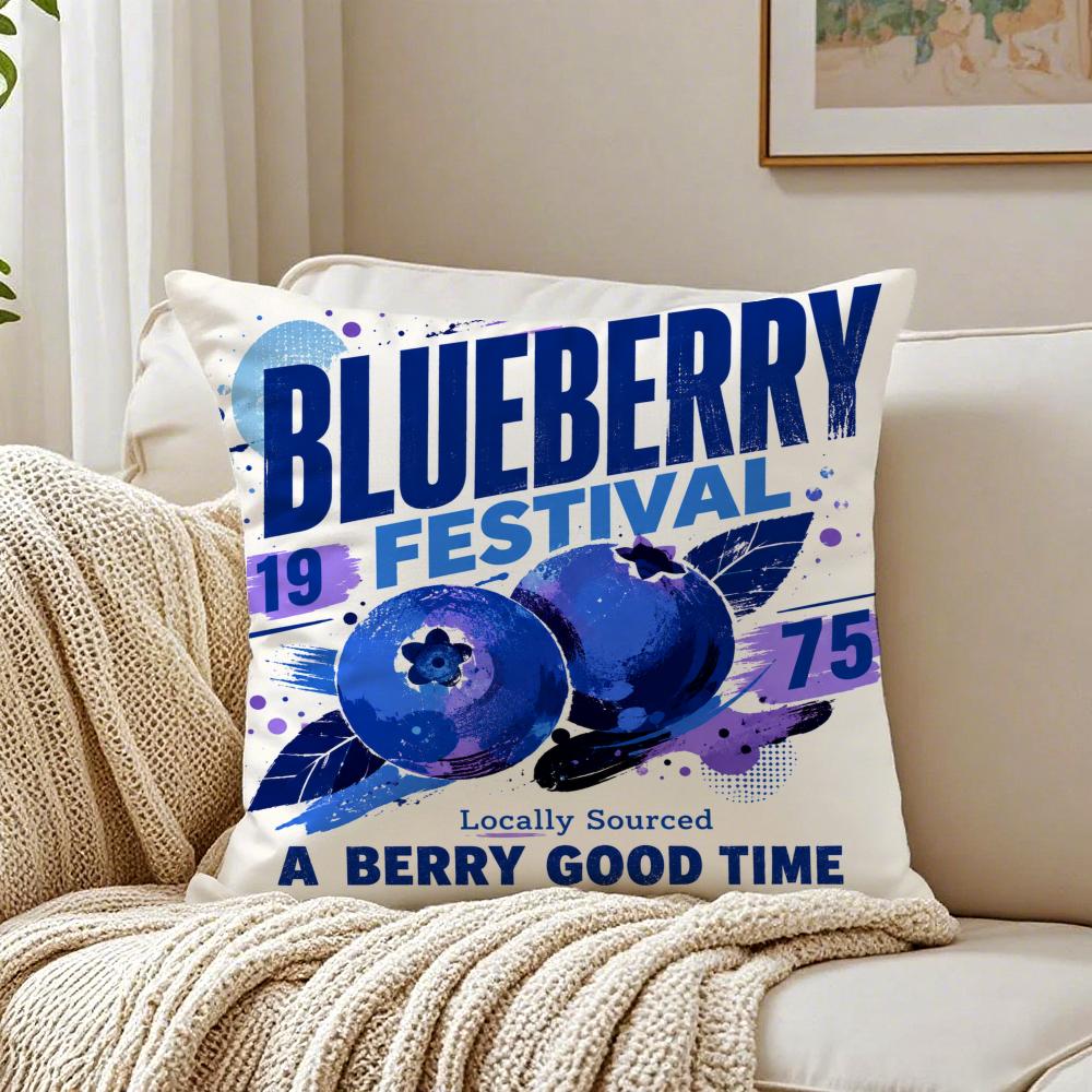 Blueberry Festival Vintage Retro Style Cushion Cover Breathable Cushion Covers Machine Washable Wrinkle-Resistant Soft Durable