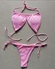 Summer Sexy Bikini set Push-up padded Bra Thong Split Swimwear Female Bandage Bathing Suit Adjustable Lacing Swimsuit Solid