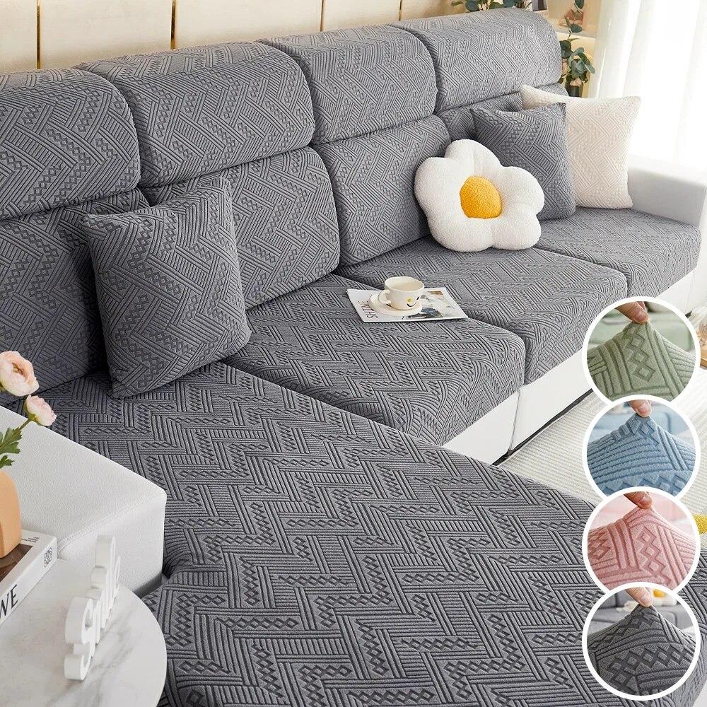 Luxury Jacquard Sofa Seat Cushion Cover Solid Elastic Sofa Cover Anti-dust Furniture Protector Living Room Sectional Couch Cover