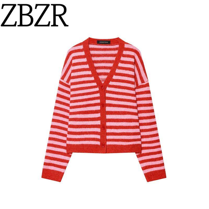 Za New Fall Women's Clothing 2025 Fashion Wind Stylish Fashion V Neck Stripes Loose Knitted Cardigan Outwear
