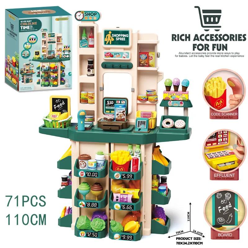 

110CM Children s Double-sided Spray Water Kitchen Tableware Supermarket Shopping Table Set Family Toy Birthday Gift