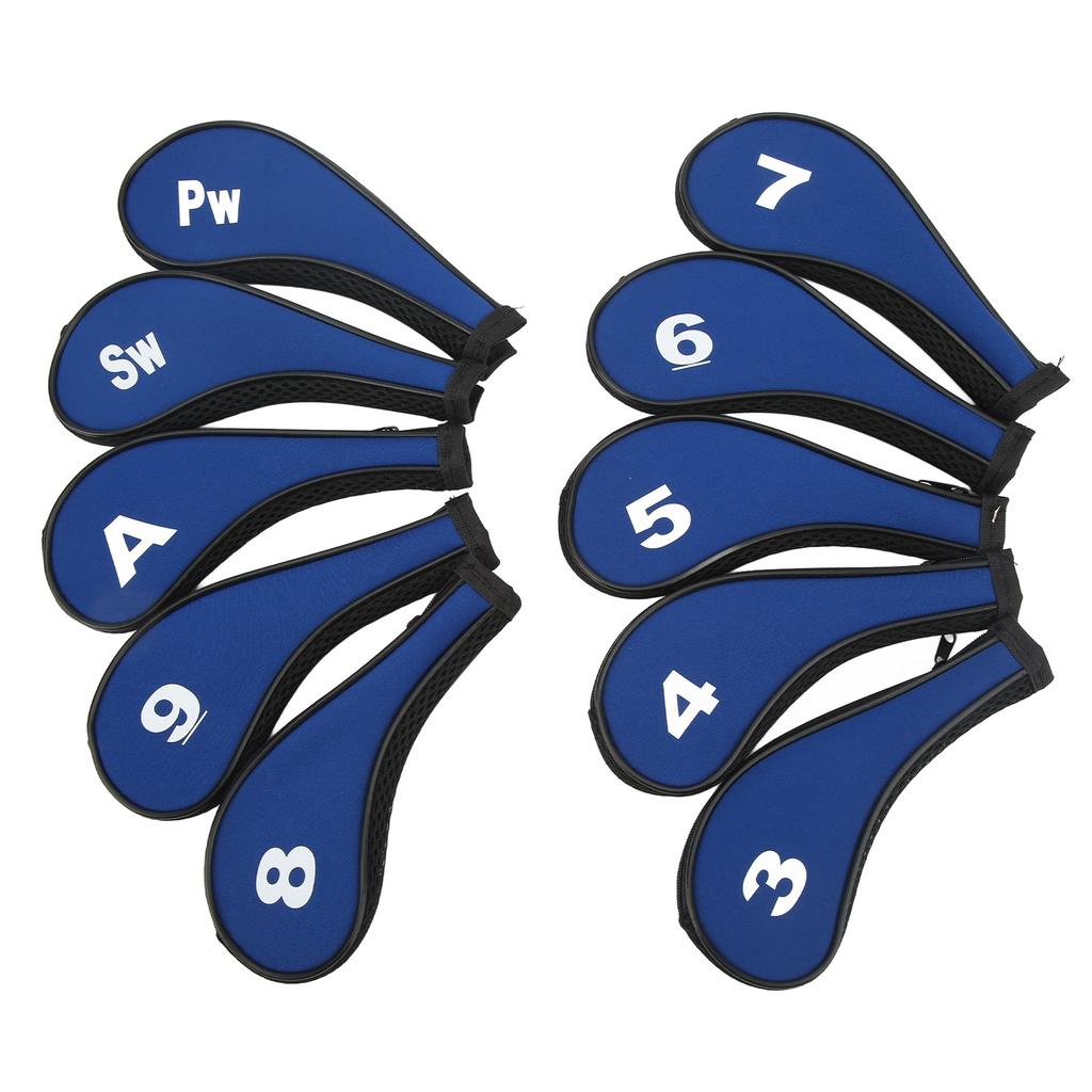 10pcs Golf Iron Head Cover with Number Printing Neoprene Zippered Golf Club Irons Covers Royal Blue