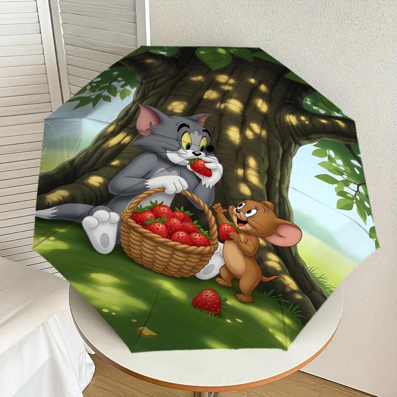 1PC Warner Tom and Jerry, strawberry Automatic Open/Close Umbrella with Windproof, 83-Rib Sturdy Canopy, Durable Ribs1300A