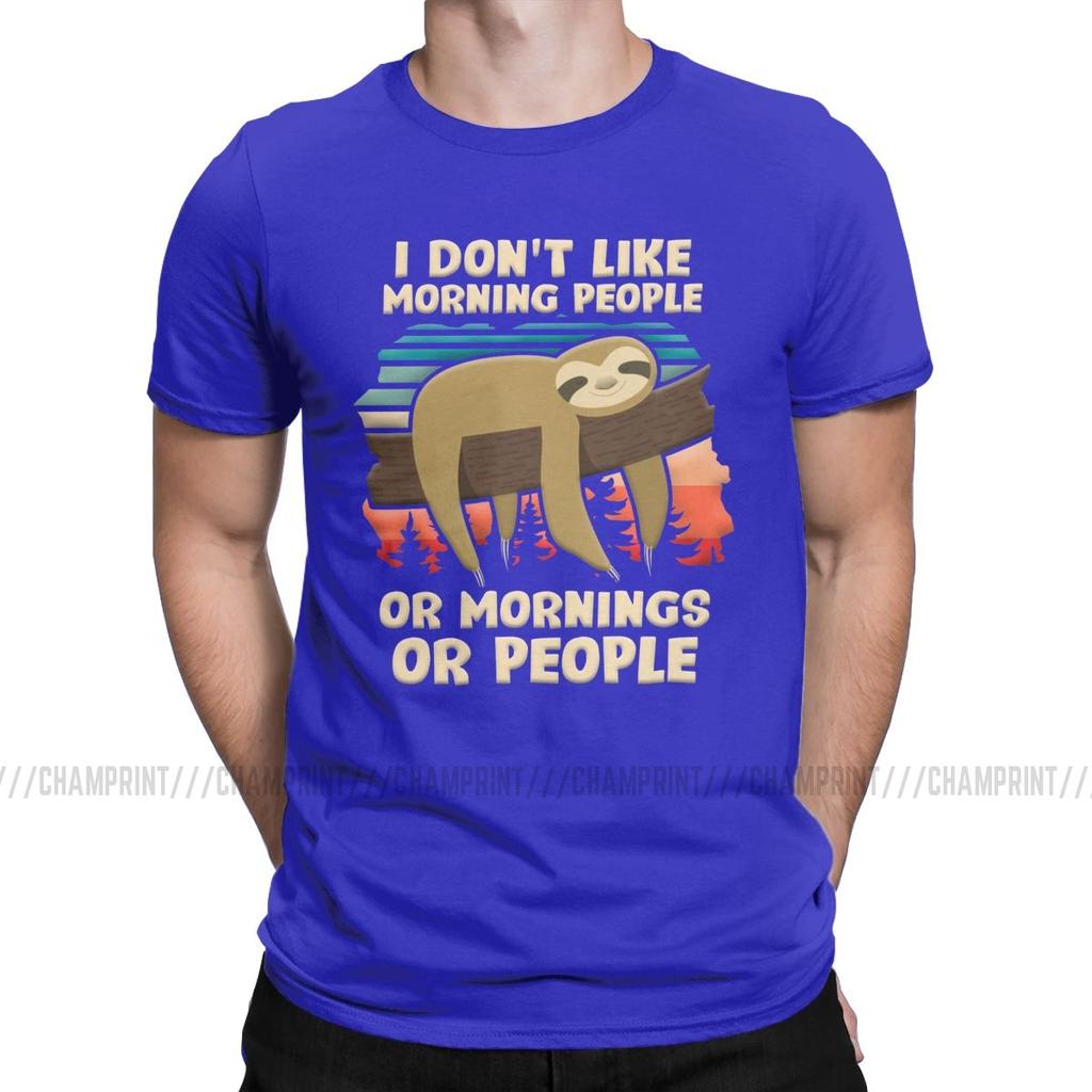 Vintage Funny Sloth I Hate Morning People T-Shirt for Men Crew Neck 100% Cotton T Shirt Short Sleeve Tees 4XL 5XL Clothing