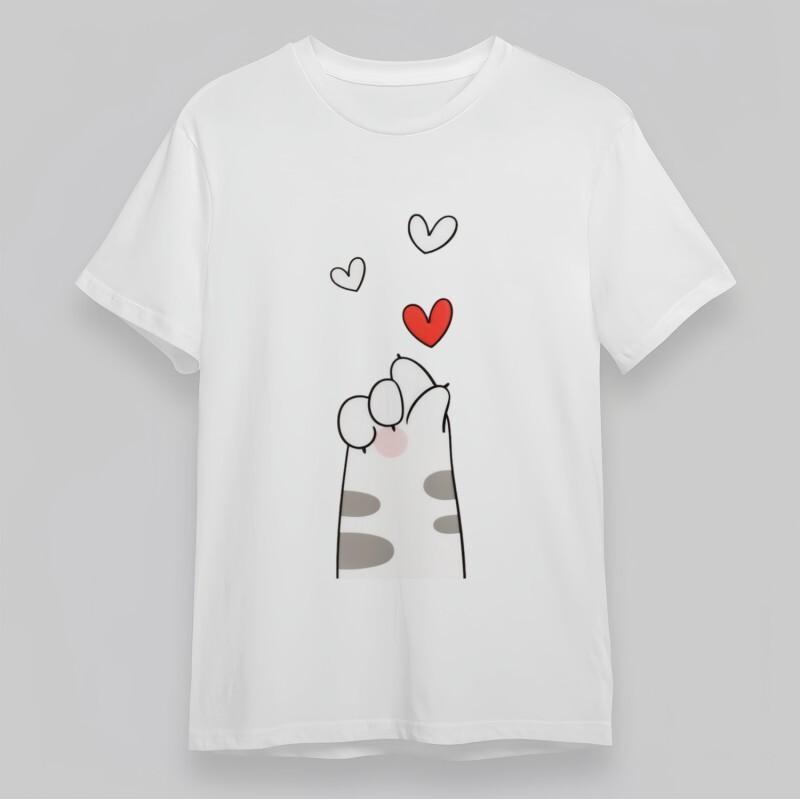 Women S Slight Stretch Classic T Shirt Cat Paw Prints With Hearts S