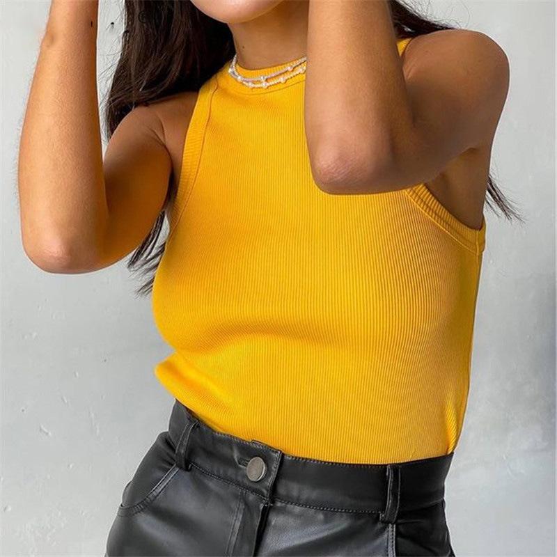 Gerippte Strick Damen Sommer Stricktops Sportweste Schulterfrei Tanktop Lässige Ärmellose Tops
