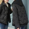 Women Winter Coat Fake Two-piece Zipper Button Closure Padded Hooded Turn-down Collar Pure Color Thin Short Type Down Cotton Filling Jacket
