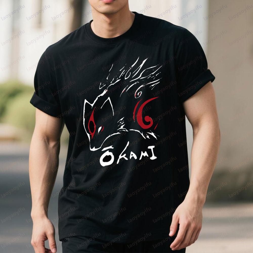 Okami Japanese Lore Wolf Video Game T Shirt Classic Patterns Printed Tshirt Men Crewneck Cotton Short Sleeve Daily Life Tee Top