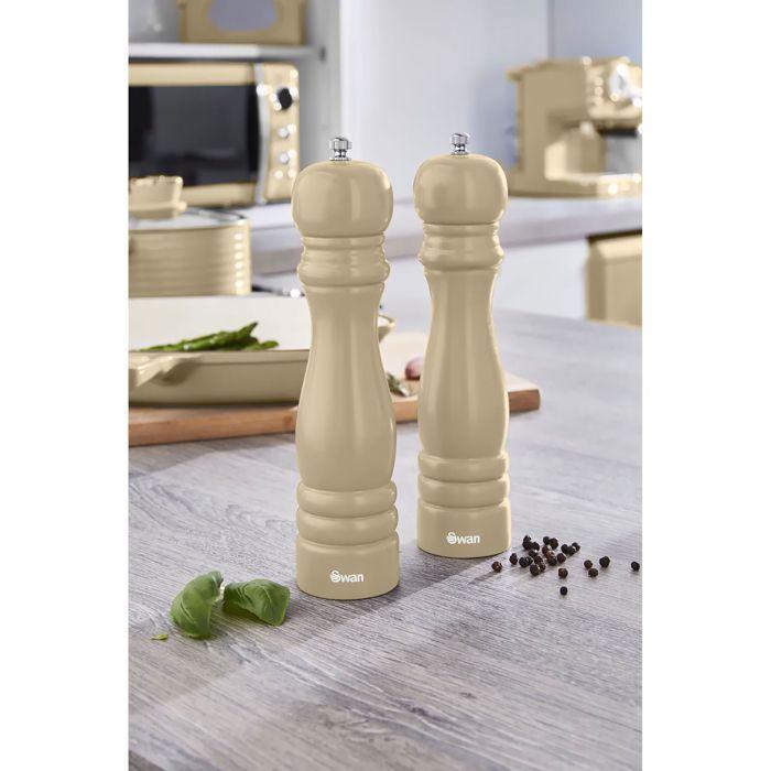 Retro Set Moulins à Sel et à Poivre Manuels Réglables, Poivriers et Salières SWAN SWKA1080CN Crème