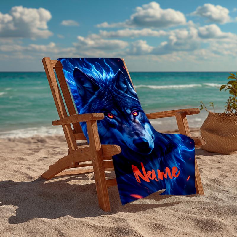 Custom Name Ultra-Soft Beach Towel with Wolf Theme,Ideal for Pool - Camping, Diving - Perfect Travel Essential, Vibrant Beach Towel.