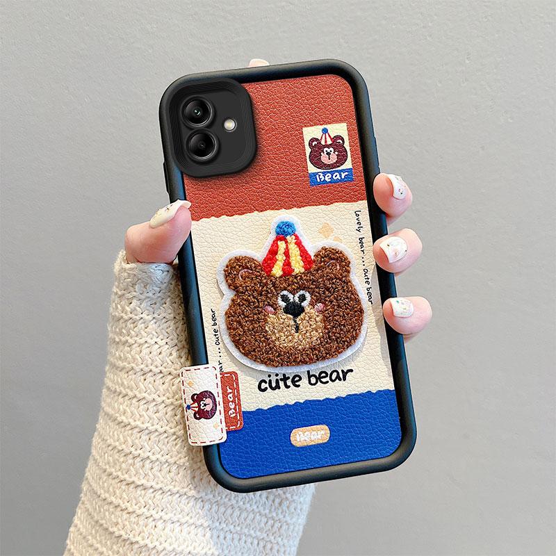 KEYSION Cartoon Cute Plush Embroidery Case for Samsung A07 4G with Lanyard Silicone Shockproof Phone Cover for Galaxy A07