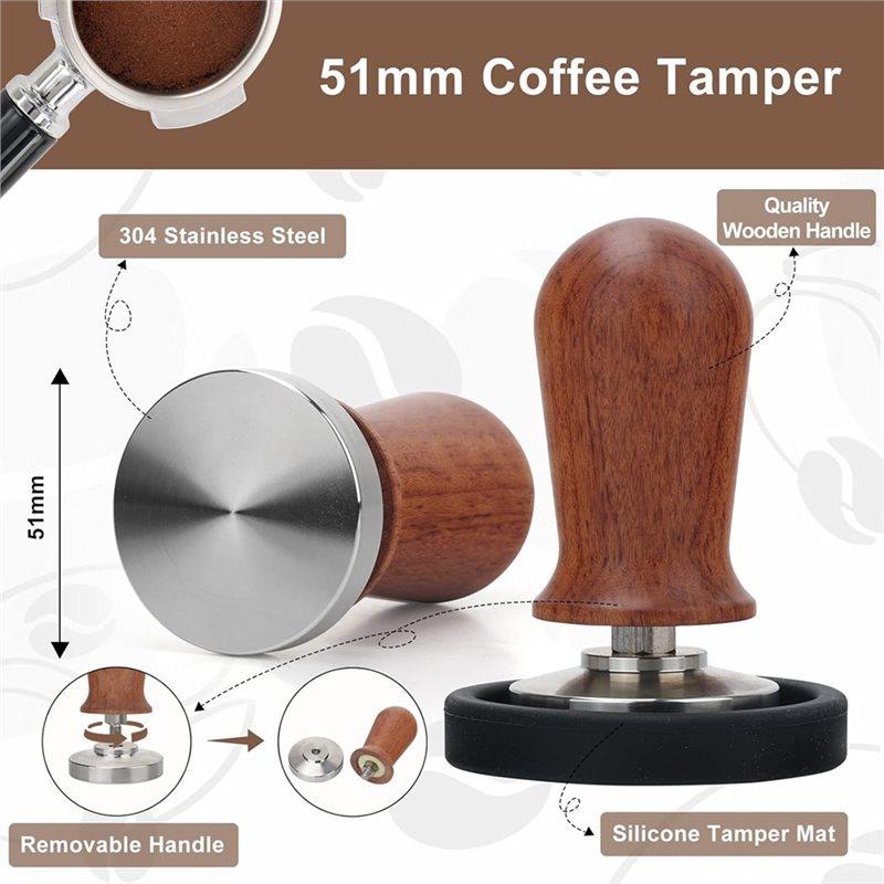 ABKP-51Mm Espresso Tamper Set, Pressure Calibrated Coffee Tamper With Spring Loaded, Silicone Mat, Stirrer Espresso