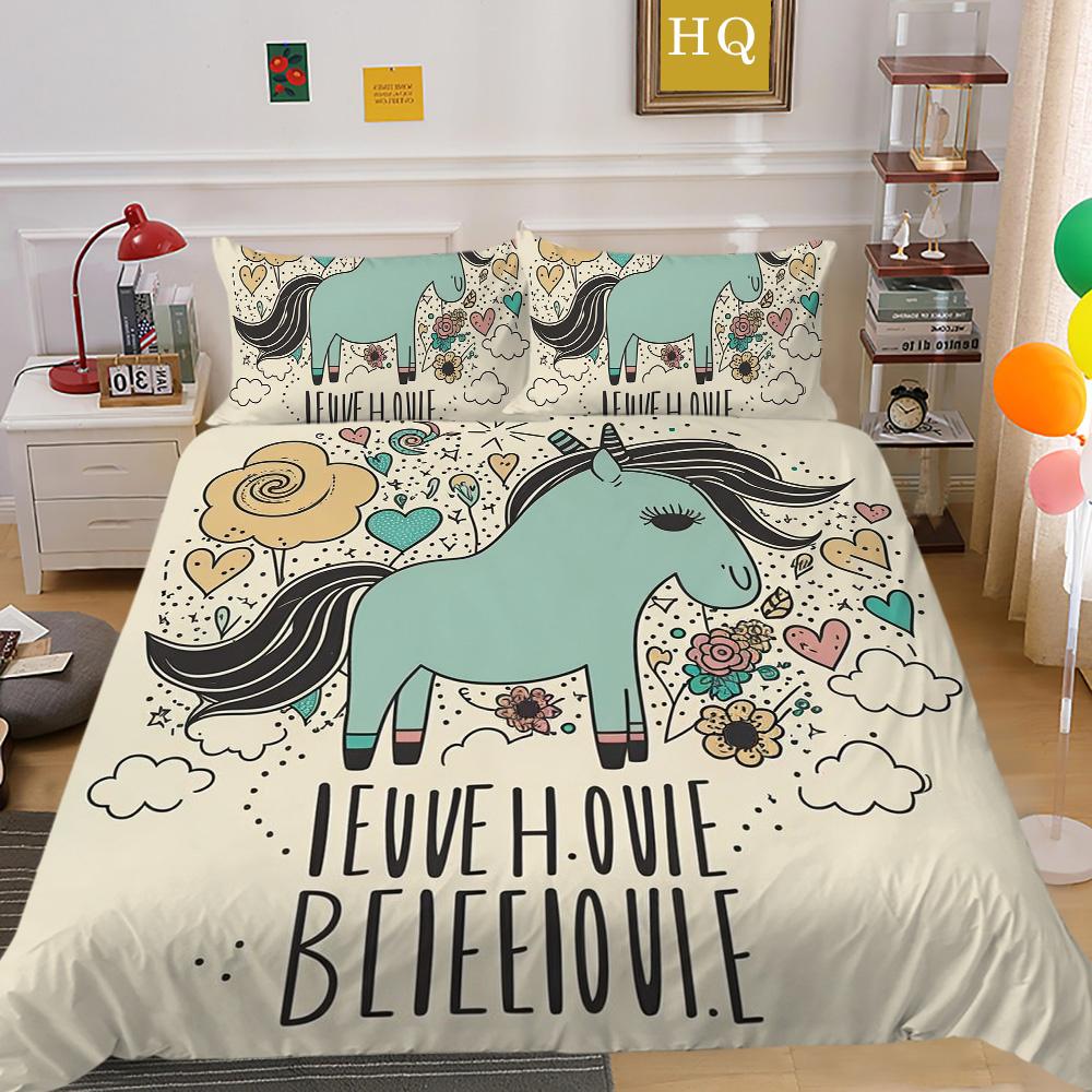 

Постельное белье с принтом единорога, один размер, полиэстеровое одеяло, комплект детского мягкого домашнего постельного белья с героями мультфильмов EU Single 135x200cm