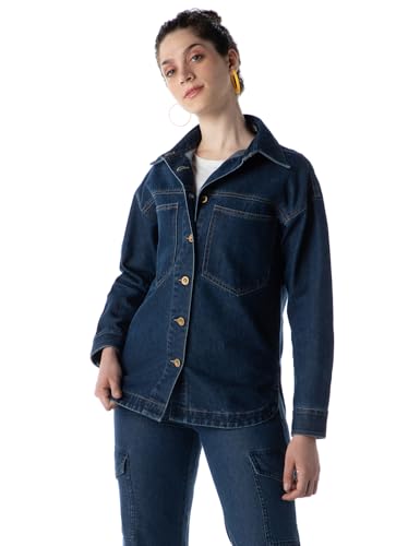 INKD Women's Oversized Shacket (Jacket) - Oversized Fit | Double Patch Pockets | Enzyme Wash | Jacket for Women