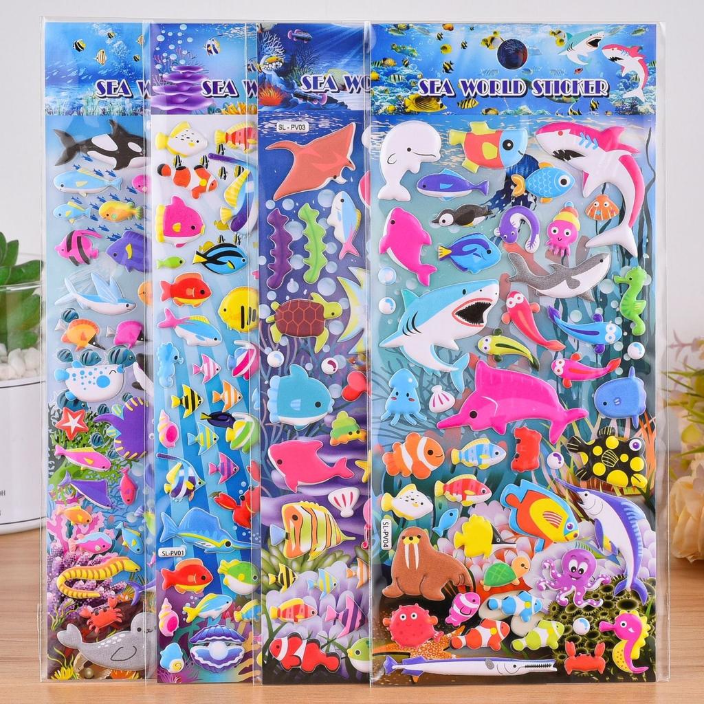 Underwater World Stickers Marine Animals Stickers 3D Stereo Baby Children's Kindergarten Rewards Early Education Stickers Sharks