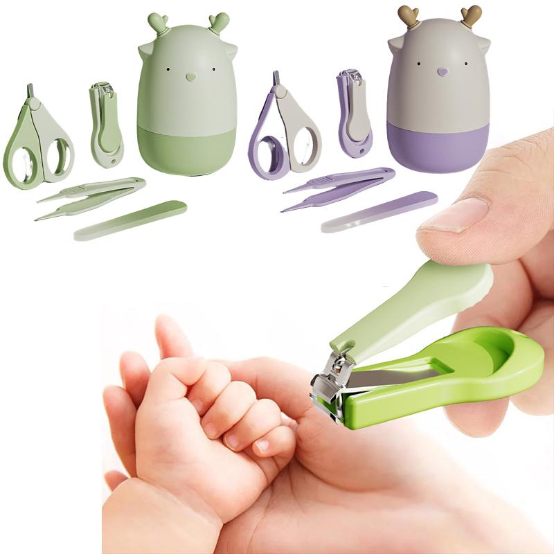 4pcs Baby Nail Care Set Newborn Safety Anti-Pinch Nail Clippers Scissors Trimmer Kit Infant Grooming Tool