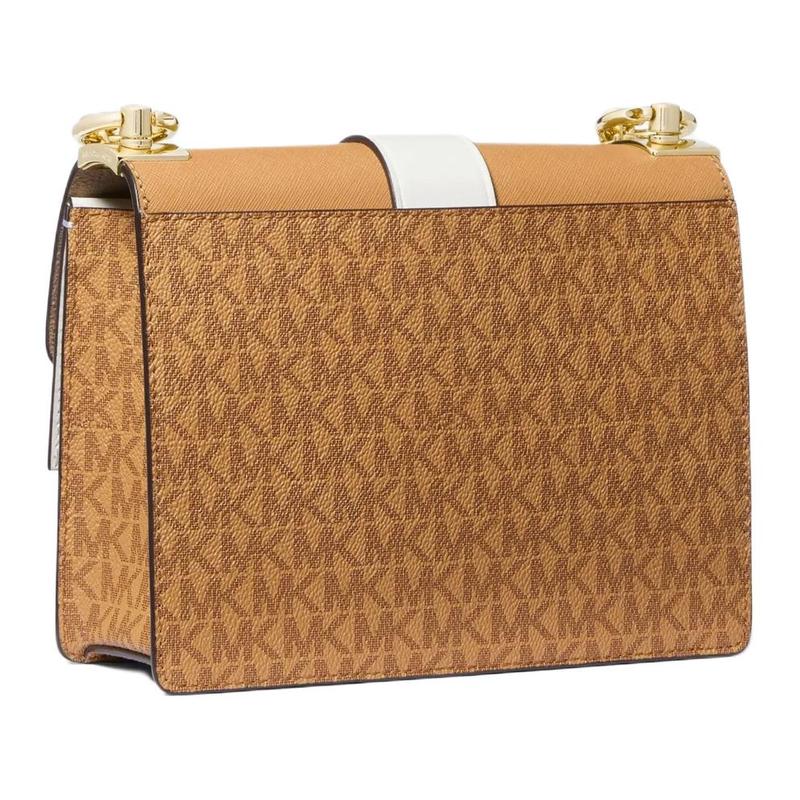 MICHAEL KORS Greenwich Classic Colorblock Logo Coated Canvas Shoulder Crossbody Bag Small Women's Brown and White