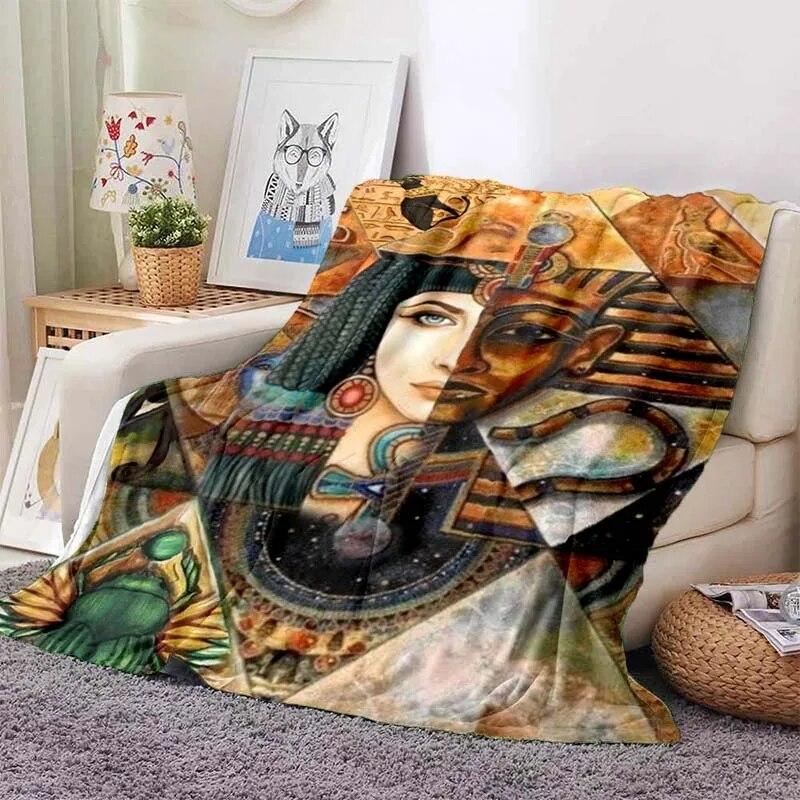 Ancient Egyptian Elements Print Blanket, For Sofa Couch Office Bed Camping , Multi-purpose Gift Blanket For All Season Clear