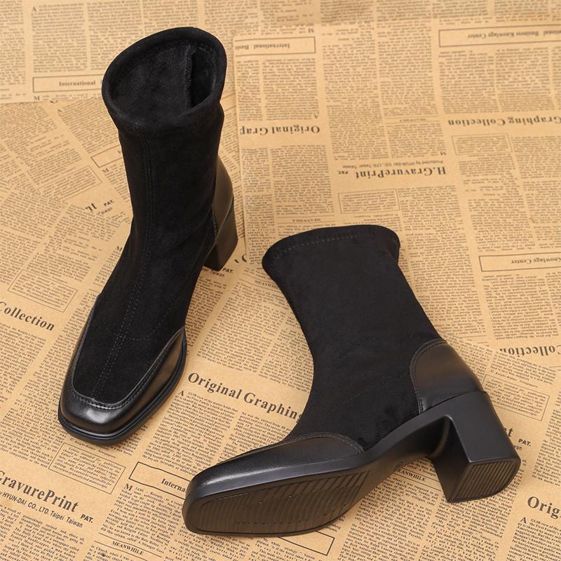 

Ankle Women Boots High Heels Suede Fashion Shoes Chunky Designer Snow Boots Pumps Dress Chelsea Boots New Short Mujer Botas 41