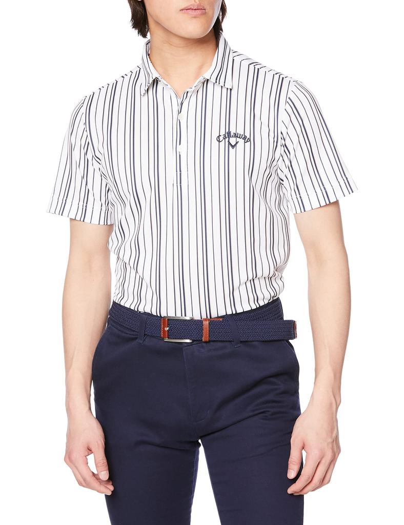 Callaway Short Sleeve Polo Shirt UV Moisture Quick Golf C23134121 Size 3L Men's (Striped, Protection, Wicking, Drying, Antibacterial) / / 1030_White,