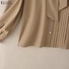 ZANZEA Women Casual Bows Round Neck Loose Long Sleeve Elegant Blouse
