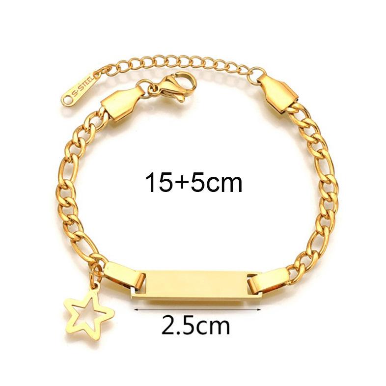 Custom Engraved Children's Titanium Steel Bracelet with Butterfly, Heart, and Star Designs