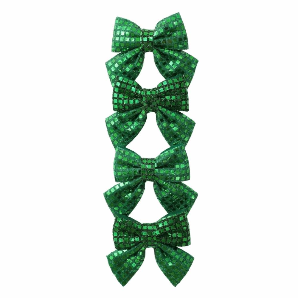 4PCS Vintage Christmas Wreaths Bow Shiny Sequined Xmas Tree Bow Decor Holiday Party