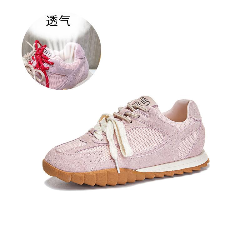 Leather Forrest Gump Shoes Women's 2025 Spring and Summer New Flat-bottomed Breathable Sports Shoes Fashion Trend Dad Shoes Versatile Women's Shoes