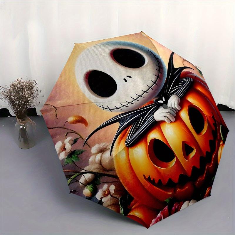 1 Auto Open Pumpkin King, Jack Skellington Themed Colorful 8-rib Portable Umbrella for Men and Women, A Compact Commuting Companion Suitable