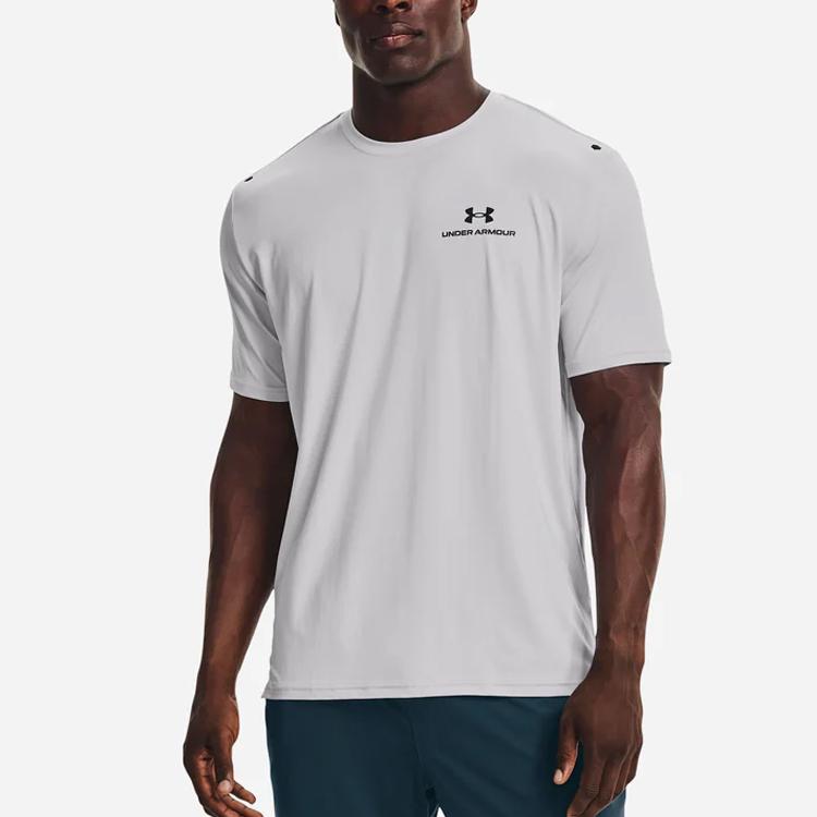 Under Armour Rush Energy Letter Logo Print Sports Crew Neck Short Sleeve T-Shirt Men T-Shirt Gray 1366138-014
