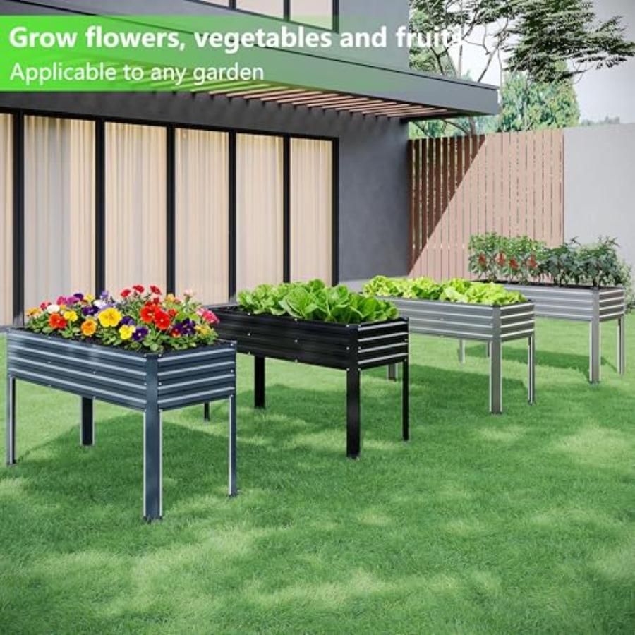 2PCS Galvanized Raised Garden Bed Outdoor with Legs 48×18×32in Metal Elevated Raised Planter Box for Backyard Patio Balcony 300