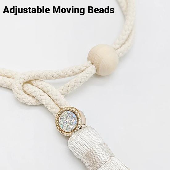 Wooden Ring Tassels Curtain Tieback, Adjustable Window Curtain Holders Ties Backs, No Drill Drape Curtain Holdbacks for Home Bedroom Decor