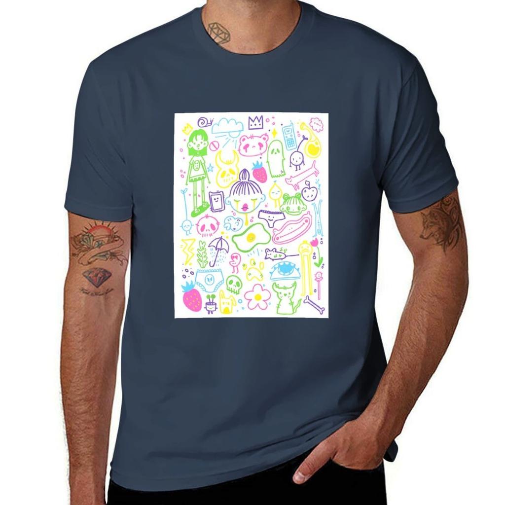 Colourful Doodles TShirt Holiday Casual Short Sleeve Top