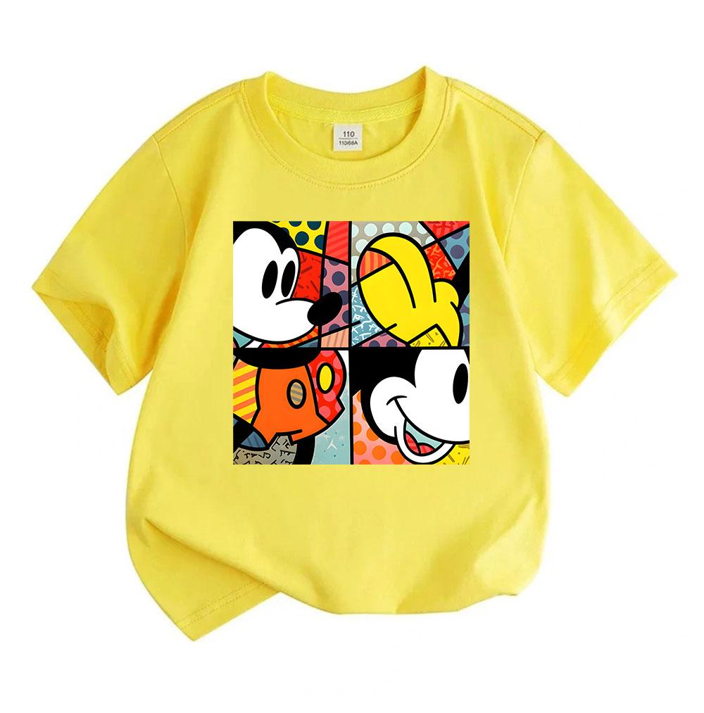 Kids Boys Girls Crew Neck Short Sleeve 100% Cotton T-shirt, Cute Cartoon Mouse Pop Art Print Casual Soft Breathable Summer Basic Tee for Children Dail