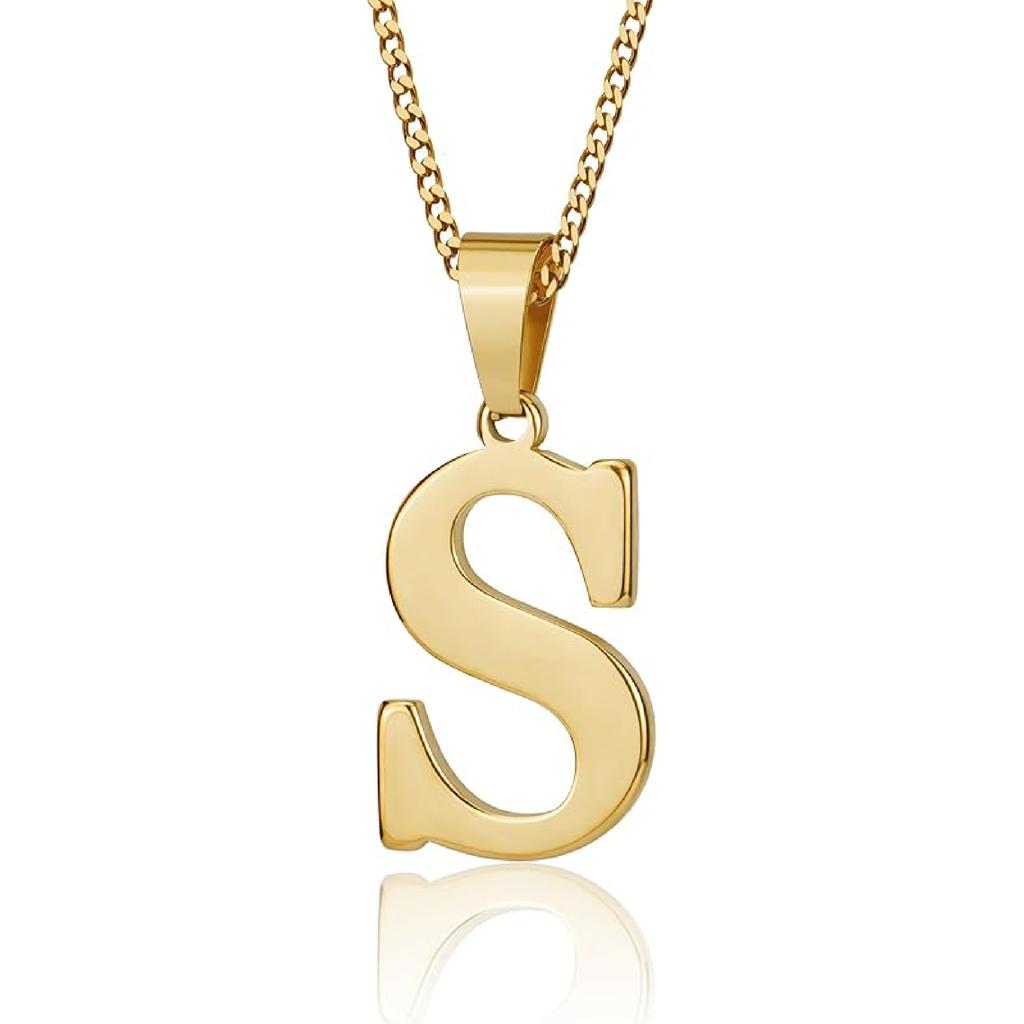 Suweibuke Initial Necklace for Men Women Boys Girls, 18K Gold Plated 26 Letters Pendant Necklace, Personalized Jewelry Gifts