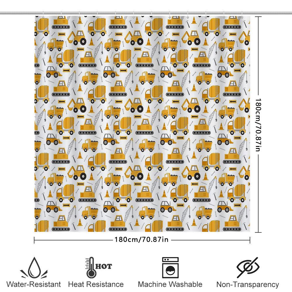 Construction Truck Shower Curtain Waterproof Farm Tractor Bathroom Decor Van Boys Room Modern Pattern Liner