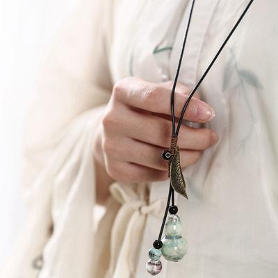 Ceramic Jewelry Ethnic Style Sweater Chain Long Necklace Leaf Gourd Pendant Necklace Adult Wear