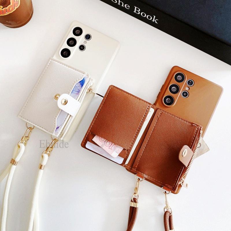Luxury Wallet Strap Case for Samsung Galaxy S26 S25 Ultra S24 FE S23 Plus S22 S21 A56 A16 Crossbody Lanyard PU Leather Bag Cover